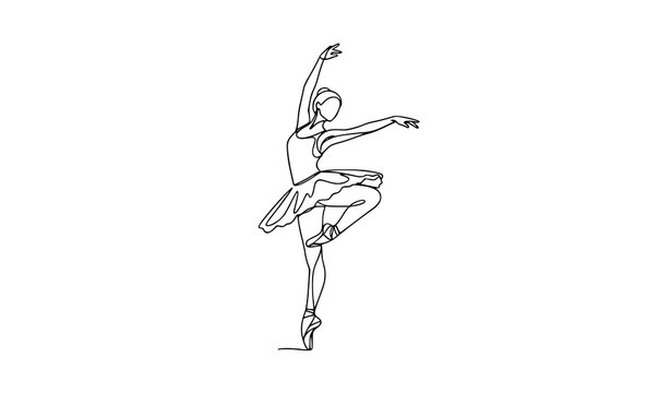 Minimal one line ballerina dancer modern contour vector illustration isolated on white background