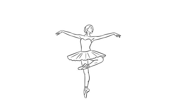 Ballet dancer line art sketch ballerina vector illustration isolated on white background