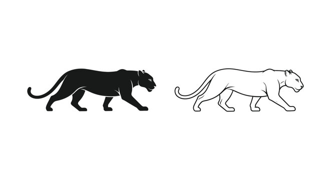 Black Panther vs Leopard: Silhouette Comparison Guide Vector