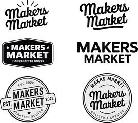 Obraz premium A collection of black and white logos for Makers Market showcasing various styles and design elements high quality professional detailed modern elegant stylish