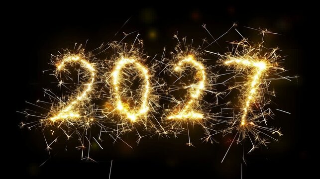 Festive new year s eve greeting card featuring 2027 in sparkler font with fireworks on black sky