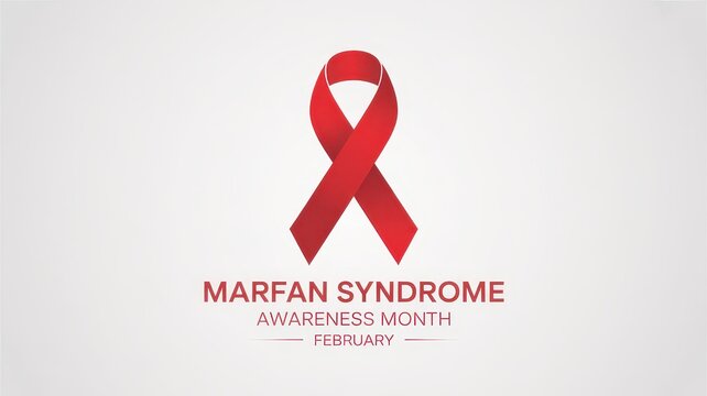 Marfan Syndrome Awareness Month poster with red ribbon isolated on white background