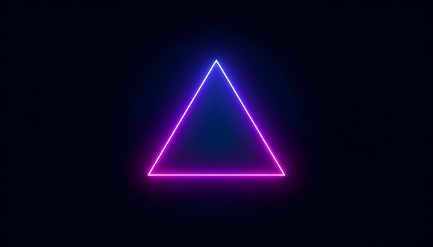 A neon pink and blue triangle glows brightly against a dark background