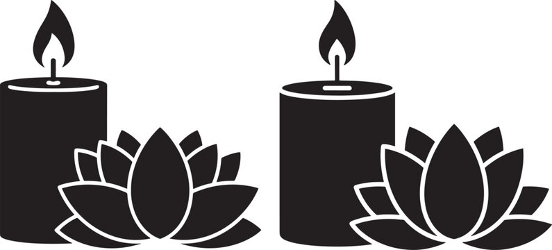 Burning candles with lotus flowers tranquility meditation relaxation spirituality religion illustration atmosphere decoration fragrance wellness