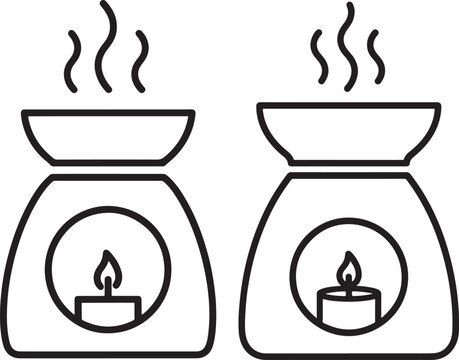 Dual oil burners with lit candles and aroma steam oil burner essential oil home decor line art interior design fragrance diffuser relaxation wellness interior decoration abstract template