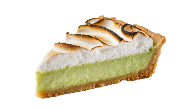 Slice of key lime pie with toasted meringue, isolated on transparent background