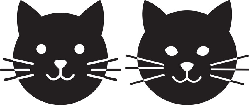 Two black cartoon cat faces with whiskers and happy expressions cat face digital art animal lover pet owner domestic cat adorable whiskers illustration character domestic creature stylized