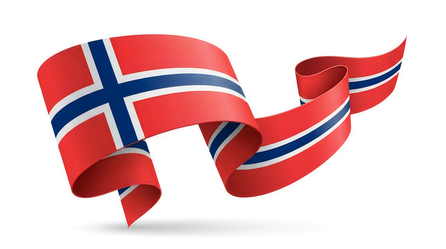 Elegant flowing ribbon banner with Norwegian flag pattern isolated