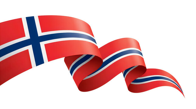 Abstract flowing Norway flag ribbon banner on white background