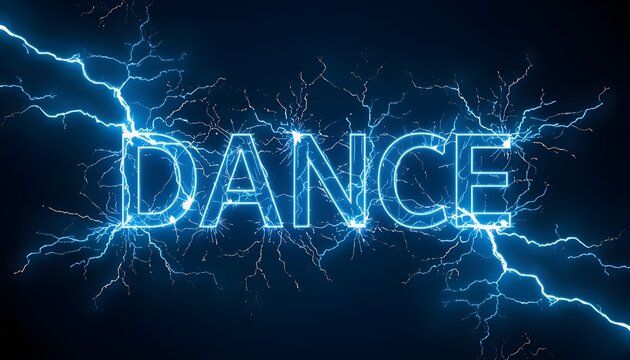 A vibrant and energetic image of the word dance surrounded by lightning bolts