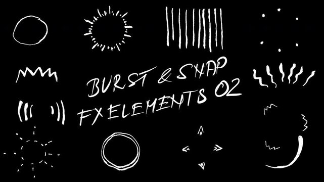 Hand drawn cartoon pop, burst and snap FX effects set 02. Impact, push graphic motion elements and doodle animation. Magical burst, rays, stars, lines and sparkles, isolated with alpha channel