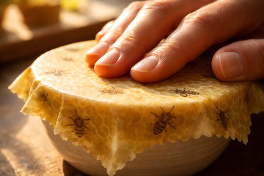 Hand Sealing Bowl with Reusable Beeswax Food Wrap for Eco-Friendly Storage