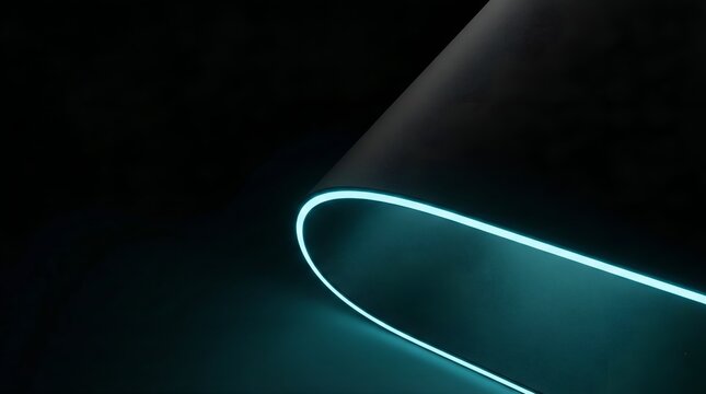 Stealth Cyber Glow: Matte Black Curve with Hidden Cyan Neon Edge for Dark Mode UI