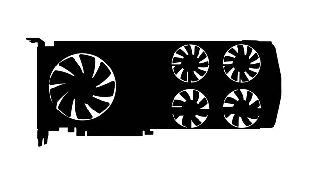 Silhouette of a modern graphics card with three cooling fans