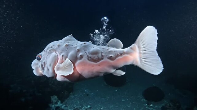 A peculiar anglerfish swimming in the deep dark ocean