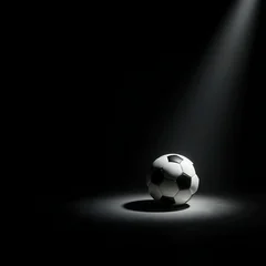 Soccer ball illuminated by a dramatic spotlight on a dark background, creating a minimalist and moody sports concept with strong contrast and shadow. © Jonas Weinitschke