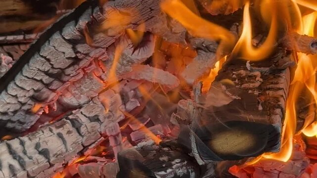 Intimate Scene Of Burning Timber With Lively Flames And Radiant Glowing Embers For Ambiance