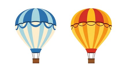 Naklejka premium Two colorful hot air balloons, blue and yellow-orange, with decorative trim, on white