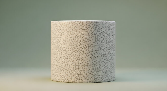 White cracked ceramic cylinder with unique texture and pattern