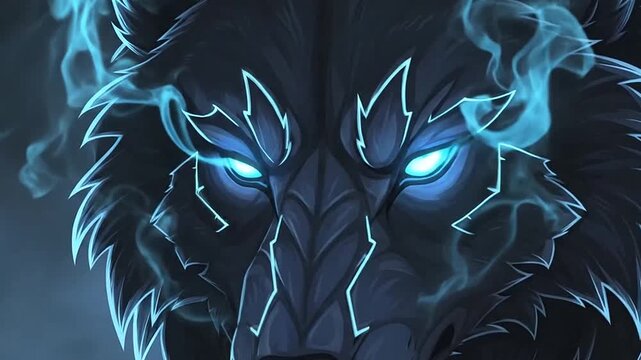 Glowing blue eyes of a fantasy creature.