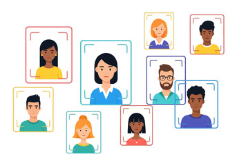 Fototapeta premium Cartoon avatars of diverse people framed by corner brackets