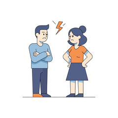 Fototapeta premium Couple Arguing with Lightning Bolt Symbolizing Conflict