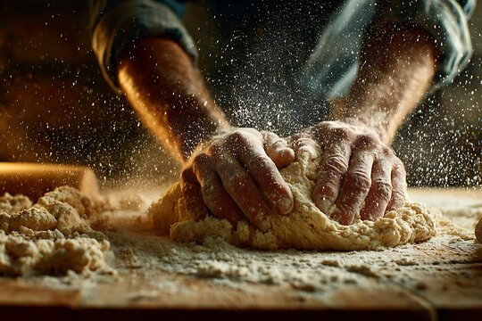 Hands kneading dough for a community meal