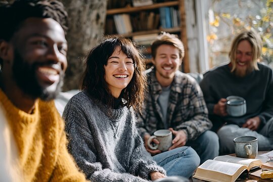 Multiethnic small group bible study at home