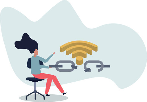 Digital disconnect and exit internet technology for detox.Connection lost because of wifi maintenance or wireless breakdown.person's life situation and his activities.