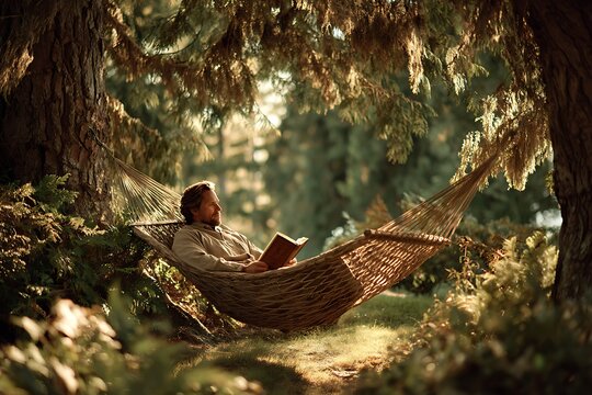 Person resting in hammock with open bible on lap