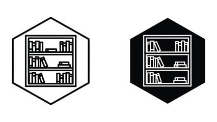 Two contrasting hexagonal icons depicting bookshelves with different background styles © JahidulStockk