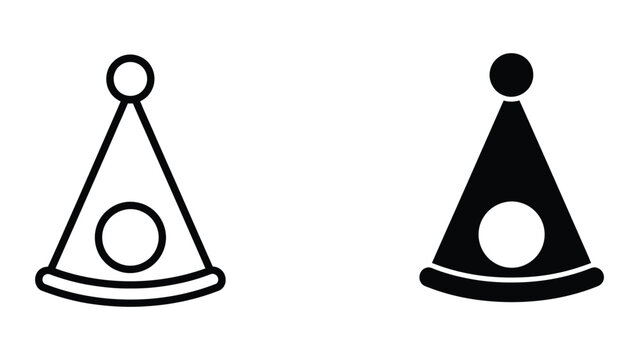 Comparison of a traditional party hat and a solid black party hat with circular hole.