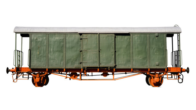 Vintage Olive Green Freight Wagon with Orange Chassis and Wheels