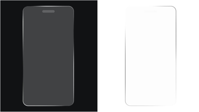 Liquid glass smartphone icon interface isolated for dark theme mobile phone with blank screen