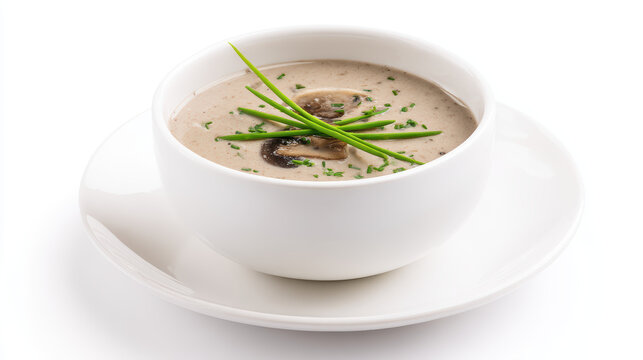 veloute soup in a bowl with fresh herbs and garnish