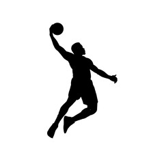 Basketball player jumping for slam dunk silhouette,  vector illustration © KR Studio