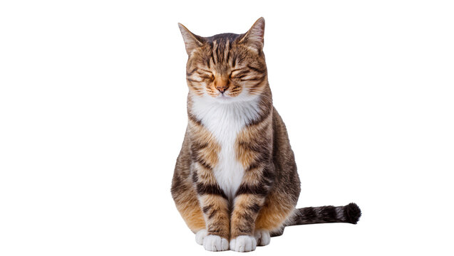 Calico Tabby Cat Sitting with Eyes Partially Closed