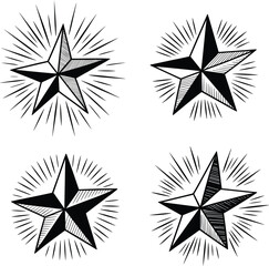 Fototapeta premium Black and white geometric starburst patterns with intersecting lines and rays