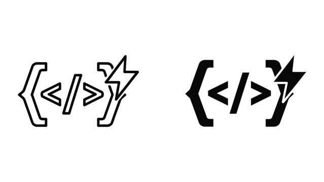 Contrast between outlined and filled angle bracket symbols with lightning bolt icons