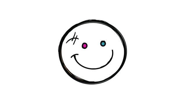 Looping Hand Drawn Neon Doodle smile face Animation Frame by Frame Style Isolated on White Background