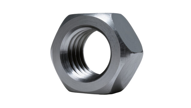Grey Hexagonal Metal Nut with Central Thread Hole