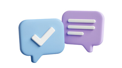 Blue Checkmark Speech Bubble with Purple Message Lines 3D Render © Paula