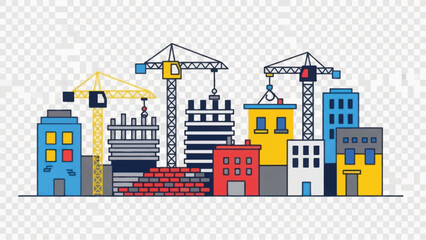 Naklejka premium Hand-Drawn Doodle City Construction Illustration: Urban Buildings, Cranes, Development, and Architecture Project Sketch.