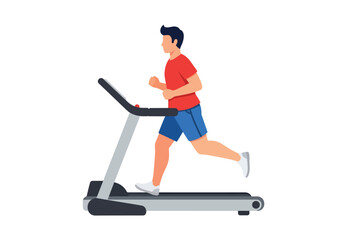 Fototapeta premium Flat style vector illustration of man running on treadmill, healthy lifestyle and cardio workout concept isolated on modern background for training and exercise