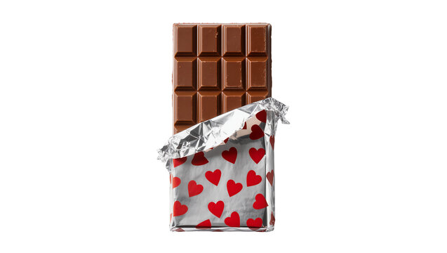 Dark chocolate bar and heart patterned foil wrapped candy