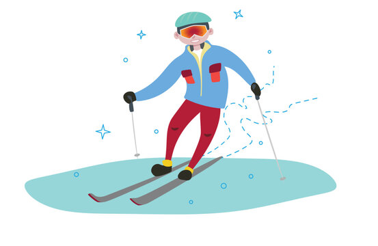 Skier in Blue Jacket on Snow Slope