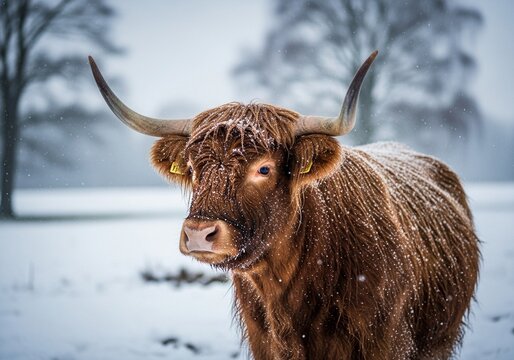 Majestic Highland Cow in Snowy Winter Landscape | Explore the Beauty of Scottish Wildlife