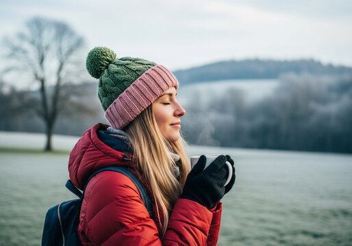 Enjoying a Cozy Winter Morning with a Warm Beverage in Scenic Countryside - Embrace the Chills! #WinterVibes #CozyMoments #NatureRetreat