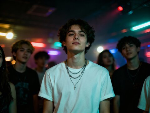 Explore the Vibes: Young People Enjoying a Night Out at a Trendy Club with Vibrant Lighting