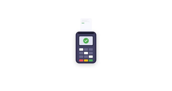 Electronic payment success animation showing PIN entry approval and printed receipt from EDC machine